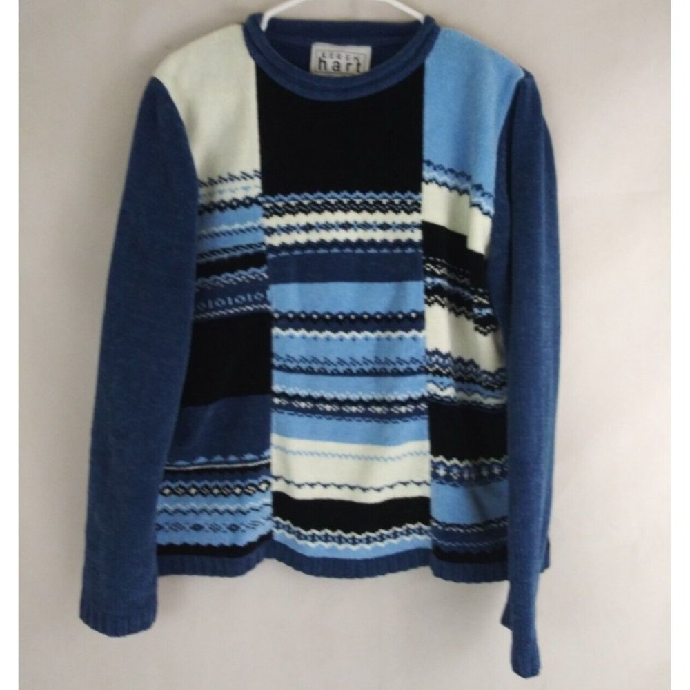 Keren Hart Women's Soft Blue & White Sweater Size XL